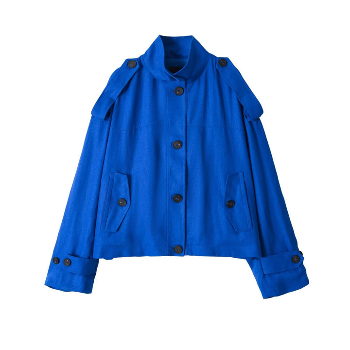 Dam Kort Trenchcoat med Stå Krage och Epaulettes