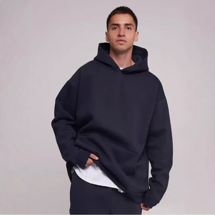 Herr Kraftig Fleece Boxig Luvtröja med Deep Axel Drop Reinforced Huva och Känguruficka