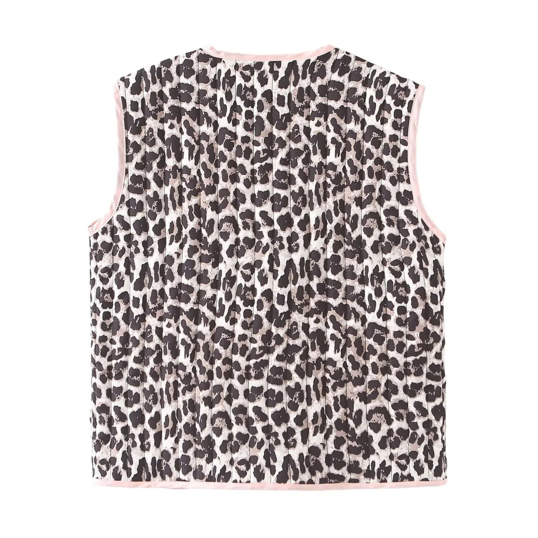 Dam non-quiltad sleeveless väst med ties och leopardprint