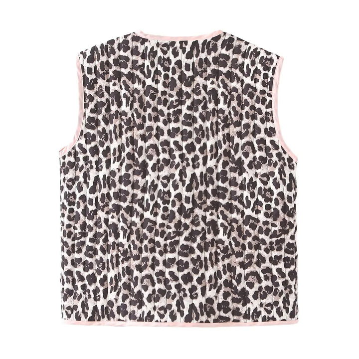Dam non-quiltad sleeveless väst med ties och leopardprint