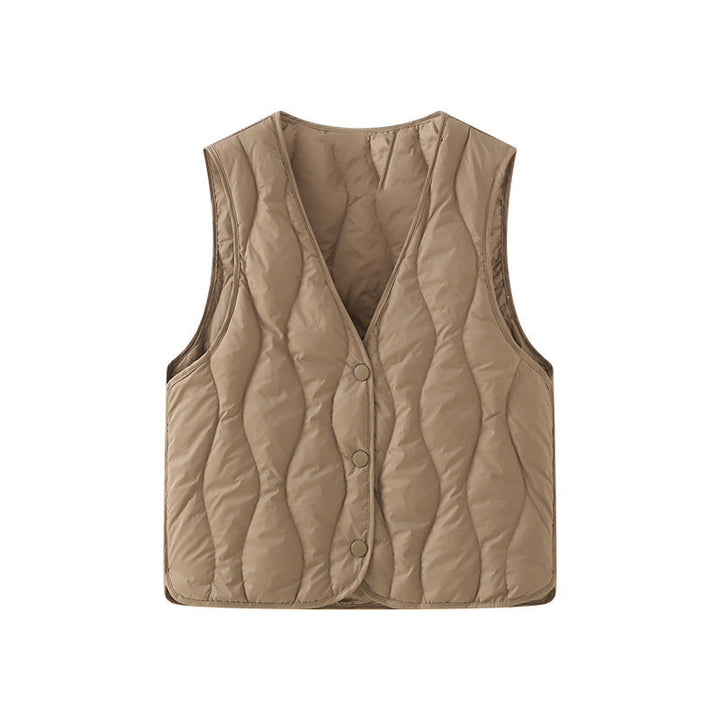 Dam vadderad sleeveless thermal väst med V-neckline och snap knäppning