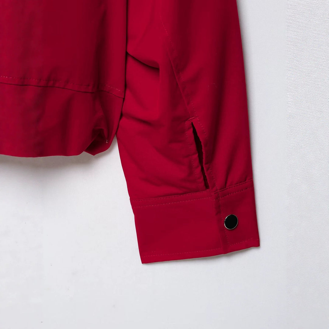 Dam Kort Oversize Utilityjacka med Hög Stå Krage, Drawstring och Elastic Nederkant