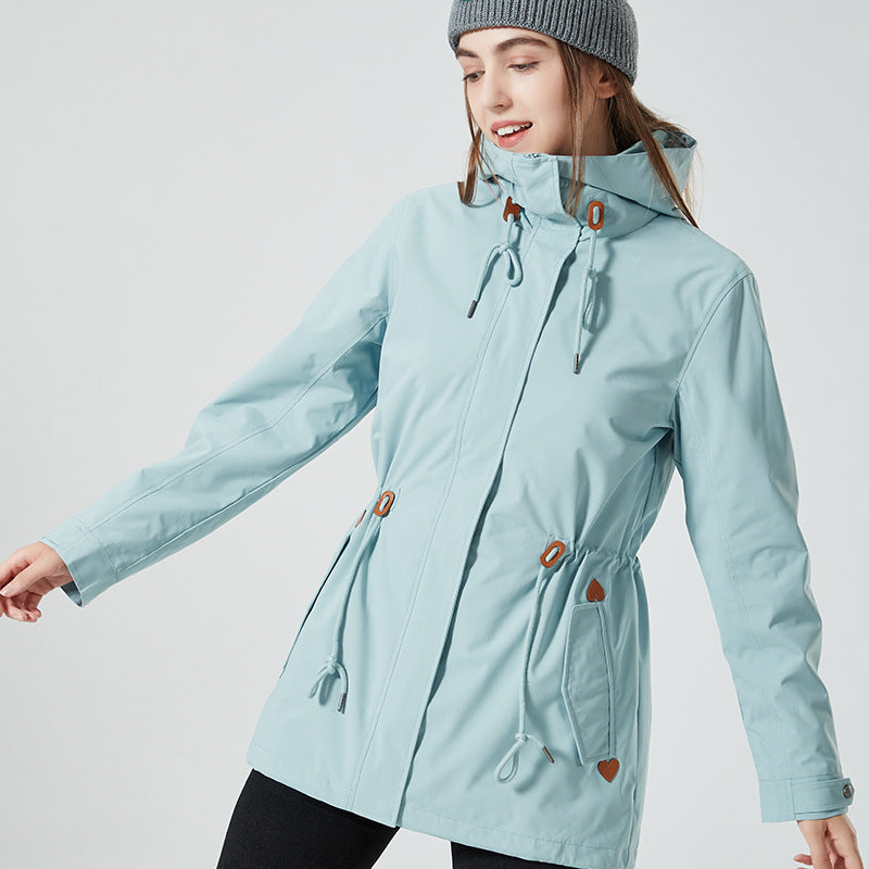 Dam vattenavvisande figurnära Parka jacka med huva och dragsko