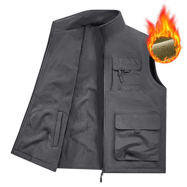 Herr Thermo-Utility Väst med Fleecefoder, Vindskyddande Skal och Multifunction Fickor