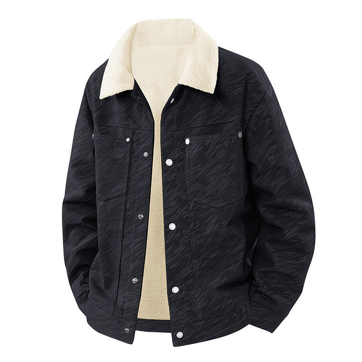 Herr Avslappnad Sherpa-Lined Trucker Jacka med Faux Fur Krage