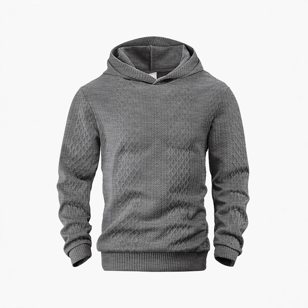 Herr Strukturerad Funnel Neck Pullover med Huva och Honeycomb Jacquard