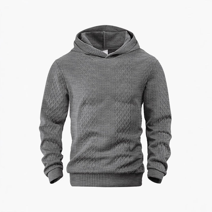 Herr Strukturerad Funnel Neck Pullover med Huva och Honeycomb Jacquard