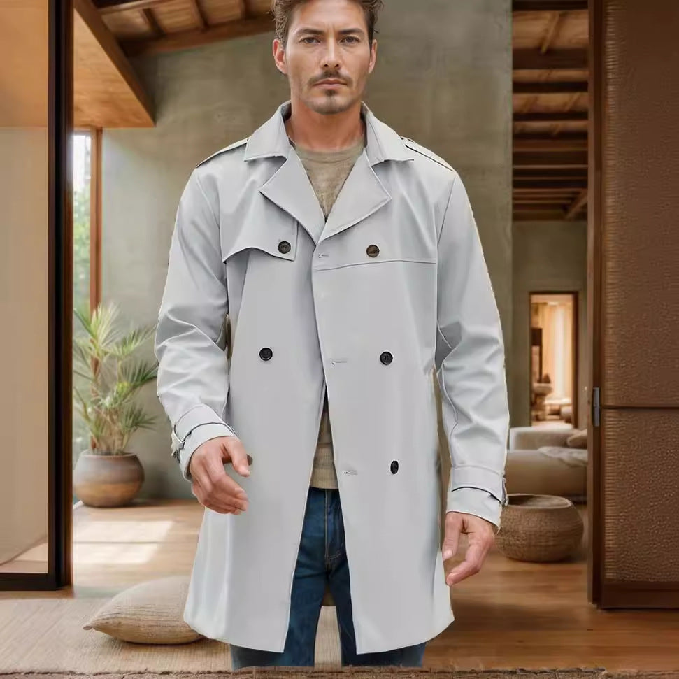 Herr Lätt Double-Breasted Trench Kappa med Vattenavvisande Beläggning