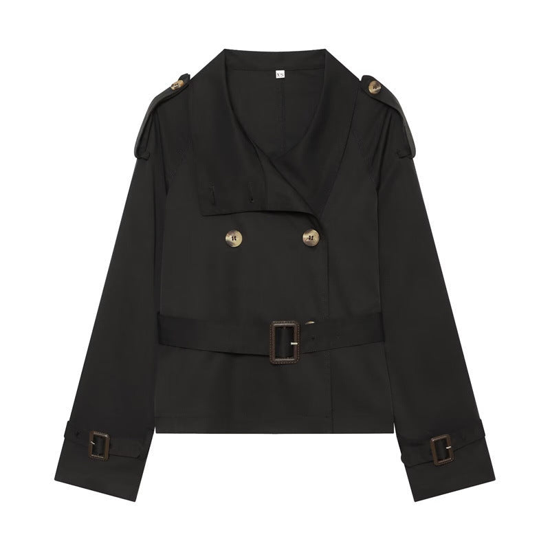 Dam kort Boxy trench med Double Breasted, midjebälte och Shoulder Tabs