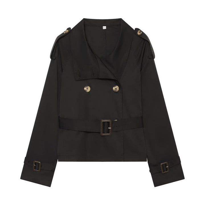 Dam kort Boxy trench med Double Breasted, midjebälte och Shoulder Tabs
