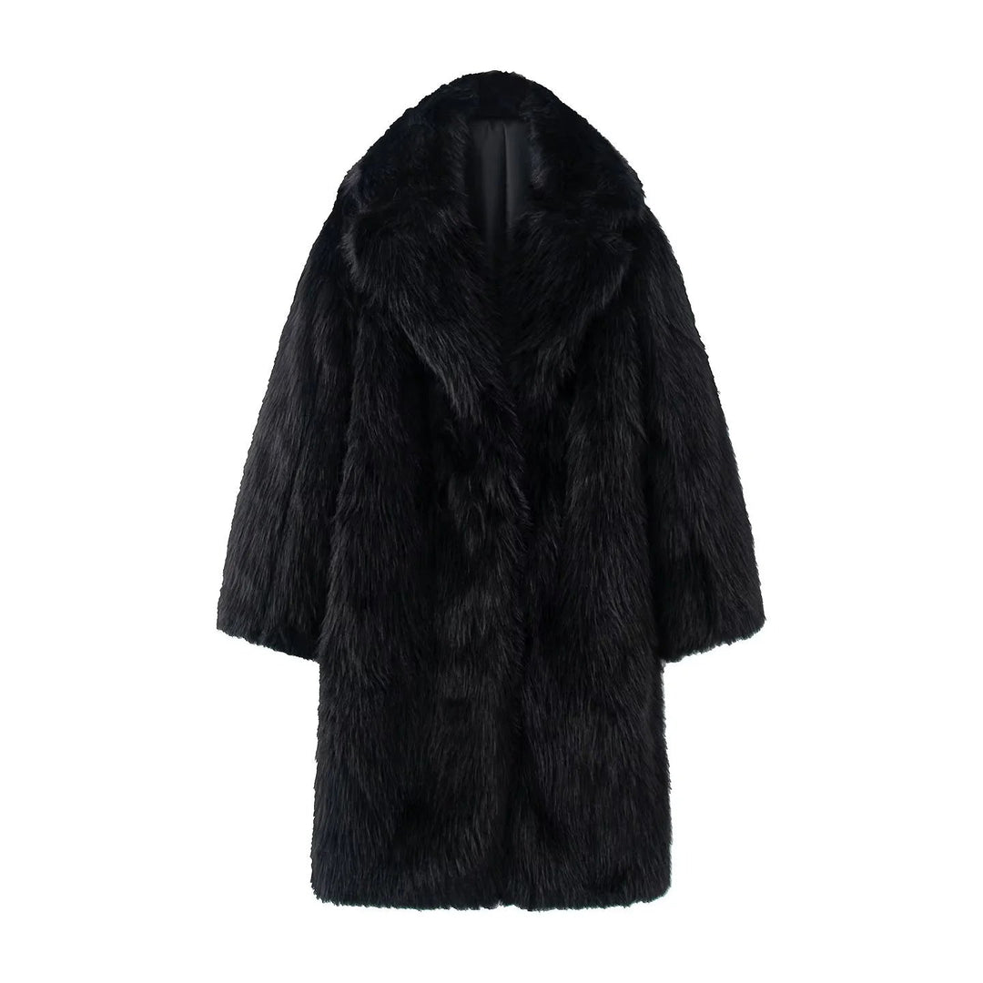 Dam longer mysig faux fur kappa med voluminous sjalkrage och oversized silhuett
