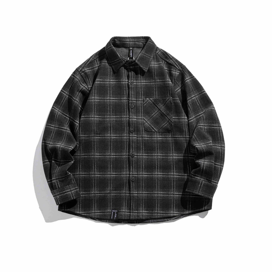 Herr Rutig overshirt tillverkad av fluffy twill med skjortkrage