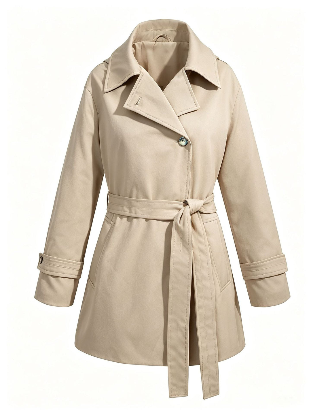 Dam kort trenchcoat med skräddad knytband och vid lapels