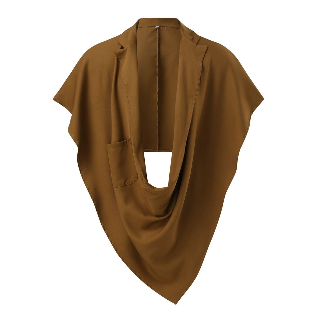 Dam Cape blazer med sjalkrage, öppen front, patch pocket, och pointed fåll