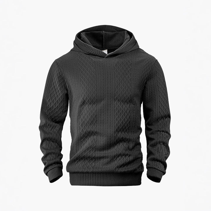 Herr Strukturerad Funnel Neck Pullover med Huva och Honeycomb Jacquard