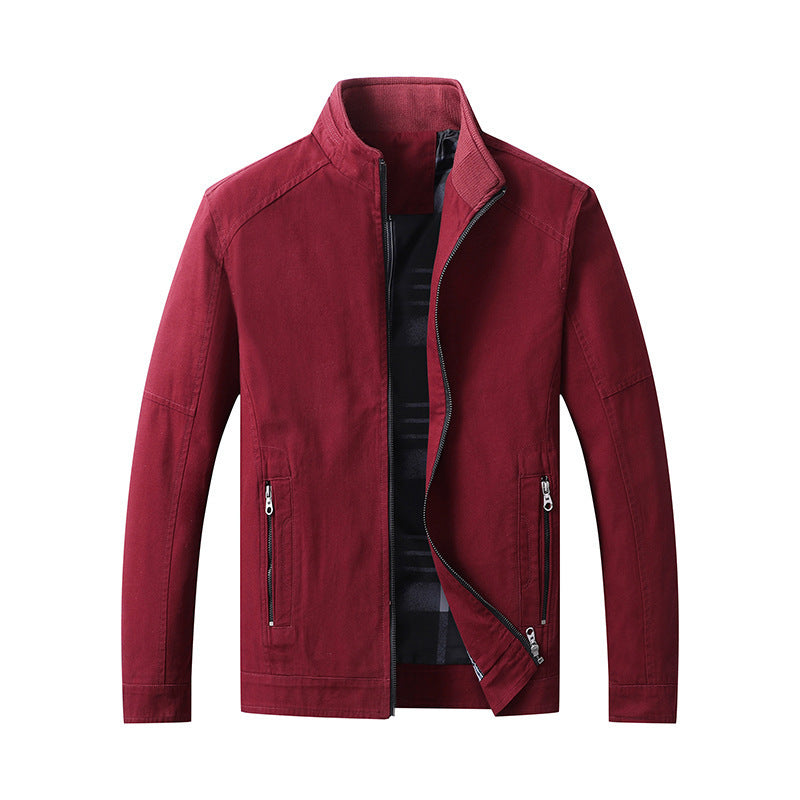 Herr Funktionell Canvas Zip Jacka med Stående Krage och Dold Zip Fickor