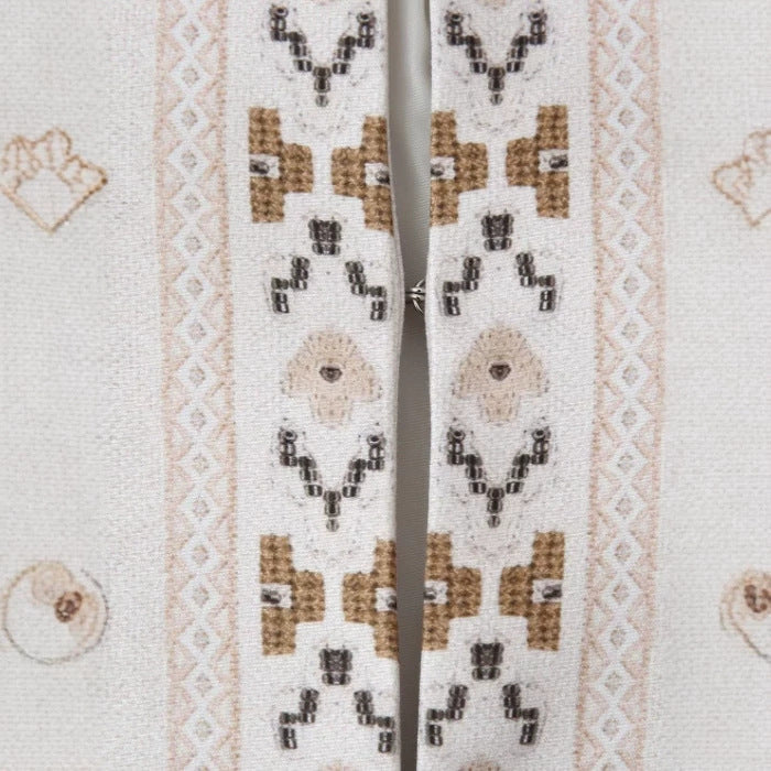 Dam Fine Embroidered Kort Jacka med Stå Krage och Blommig Ornament Embroidery