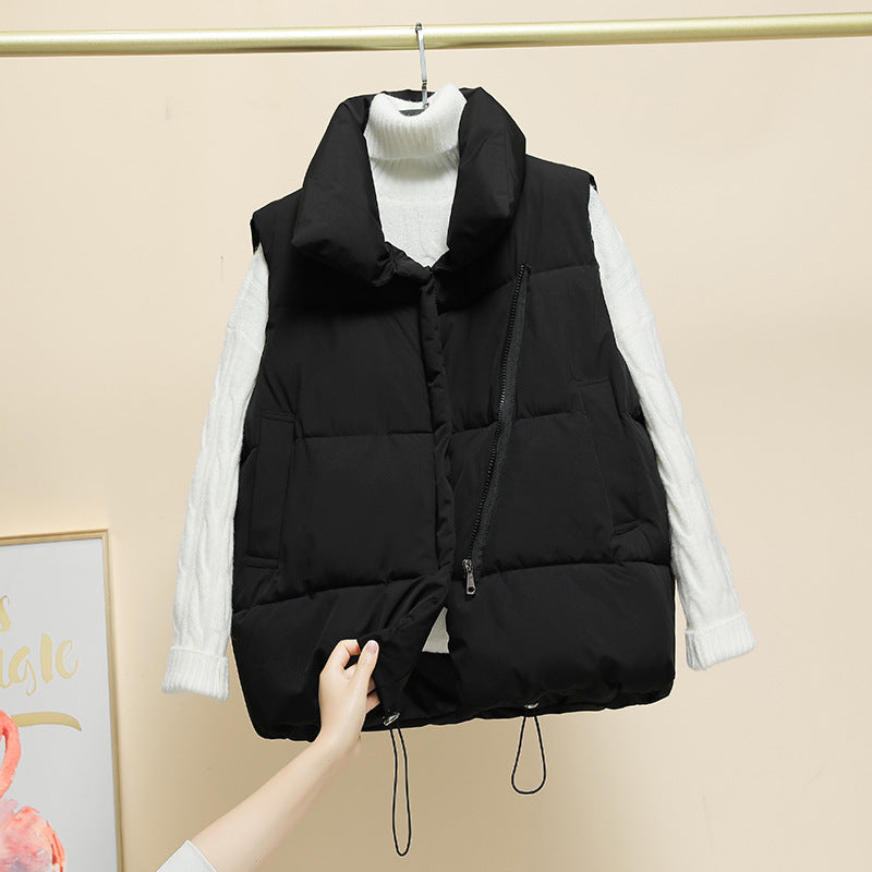 Dam quiltad väst med hög krage och drawstring