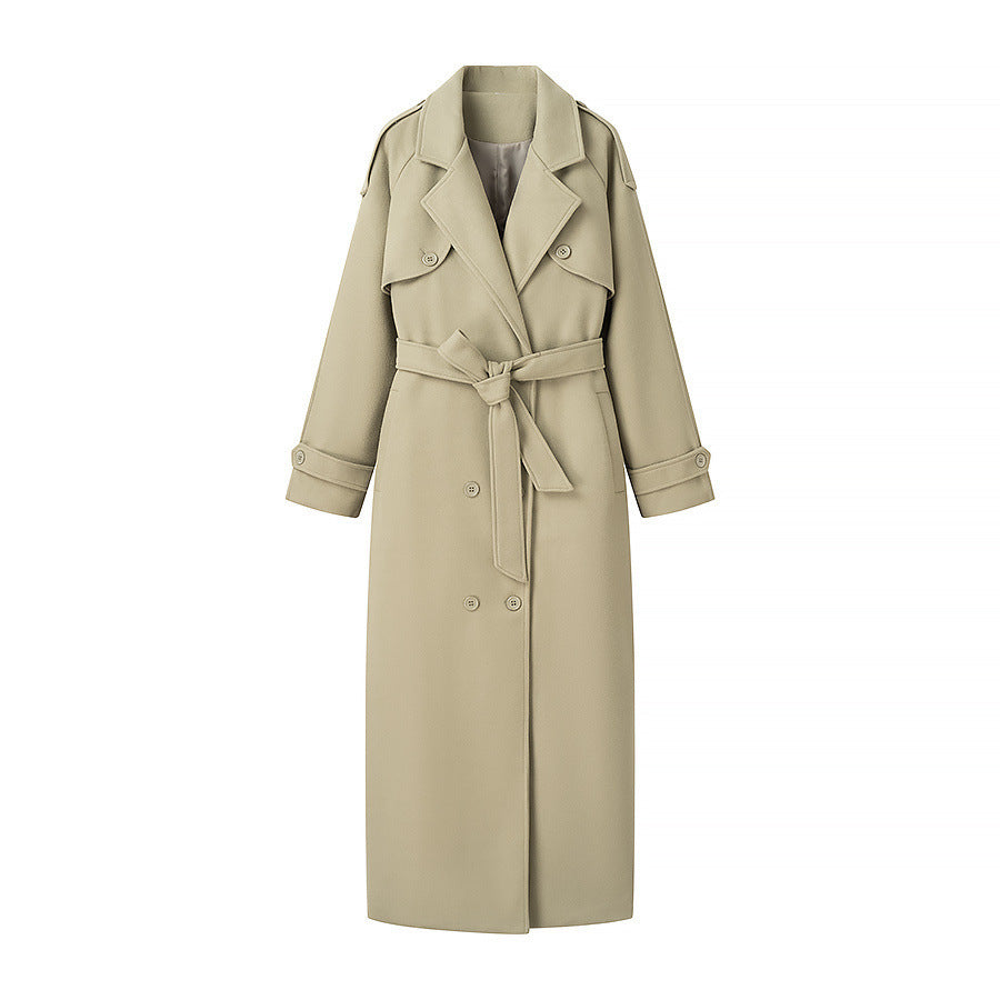 Dam lång trenchcoat med bälte, Double-Breasted knappslå och Epaulets