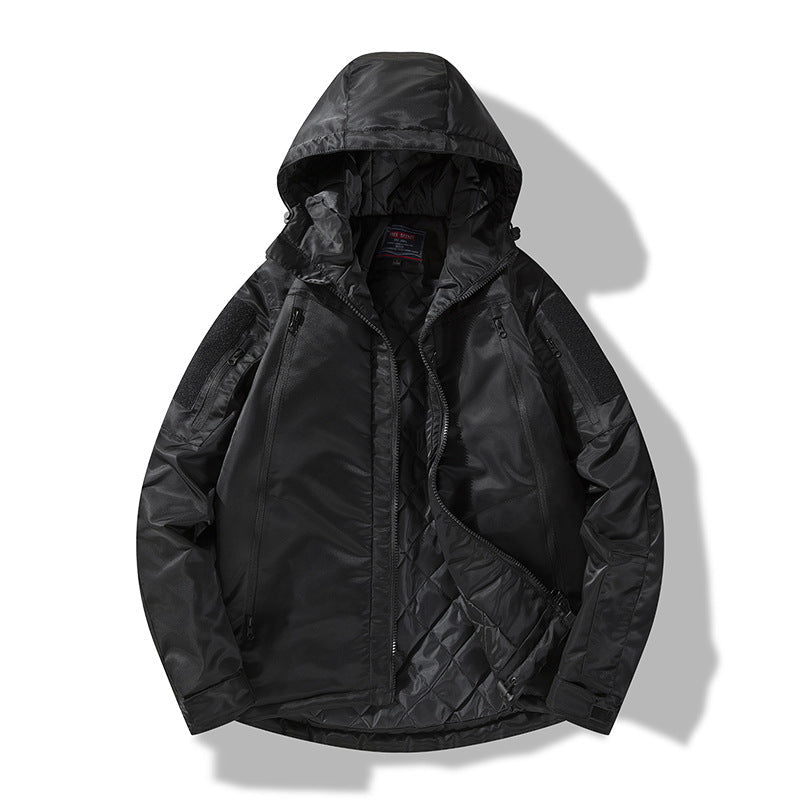 Herr Quiltad Tactical Vinter Jacka med Huva och Vattenavvisande Yttre Material
