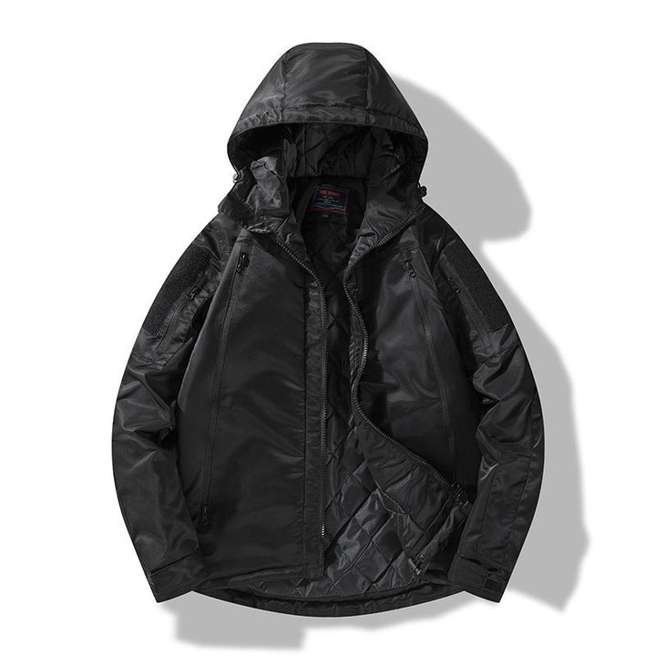 Herr Quiltad Tactical Vinter Jacka med Huva och Vattenavvisande Yttre Material