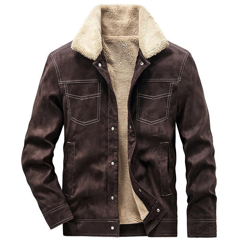 Herr Pilot Jacka i Suede Look med Sherpa Foder och Quiltad Detaljer