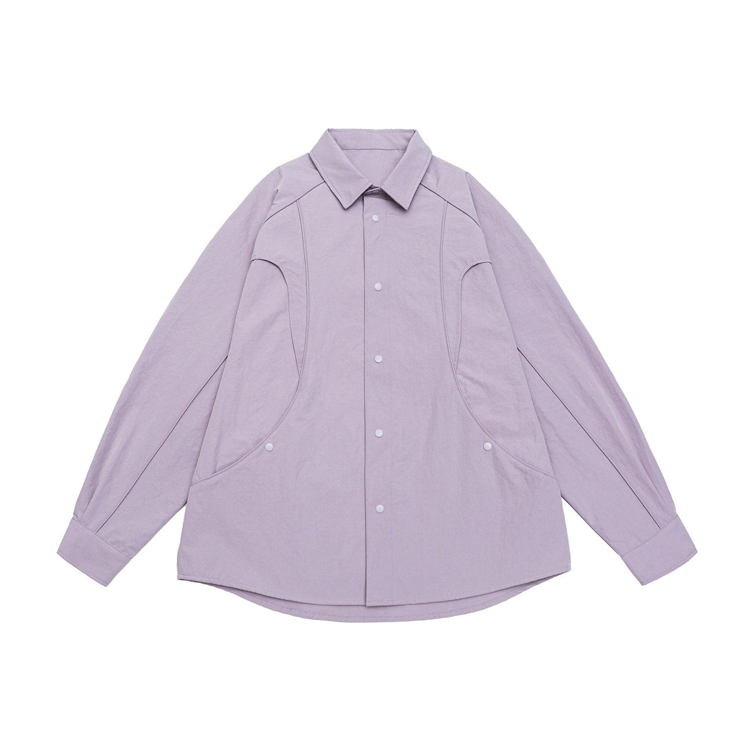 Dam Oversized Skjorta Jacka med Rounded Insert Fickor och Tryckknapp Knappar