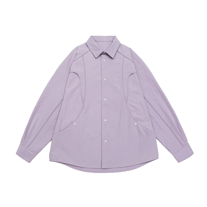 Dam Oversized Skjorta Jacka med Rounded Insert Fickor och Tryckknapp Knappar