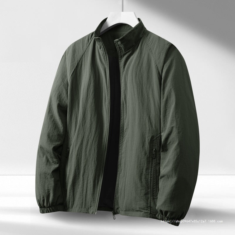 Herr Lätt Vindskyddande Zip-Up Blouson Jacka med Stående Krage och Elastisk Muddar
