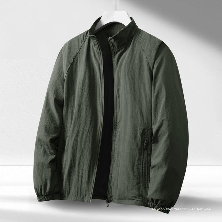 Herr Lätt Vindskyddande Zip-Up Blouson Jacka med Stående Krage och Elastisk Muddar