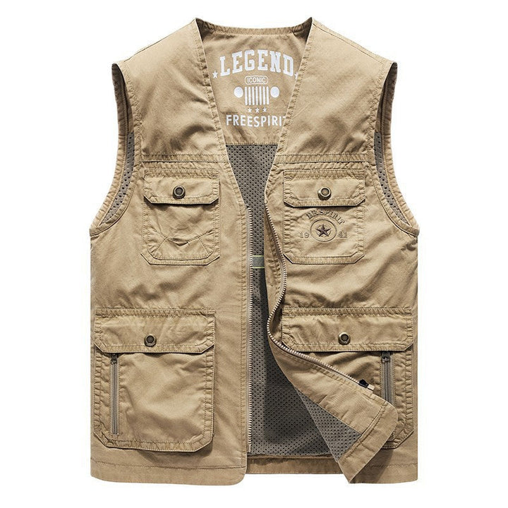 Herr Canvas Utility Väst med Multi Fickor och Mesh Foder