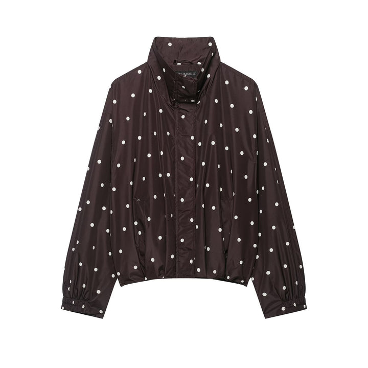 Dam lätt kort Rain jacka med Stand krage, Snap knappslå och Polka Dot design