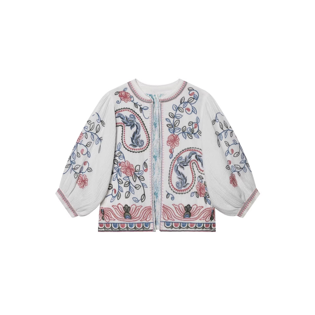 Dam kviltad Kimono jacka med blommig broderi