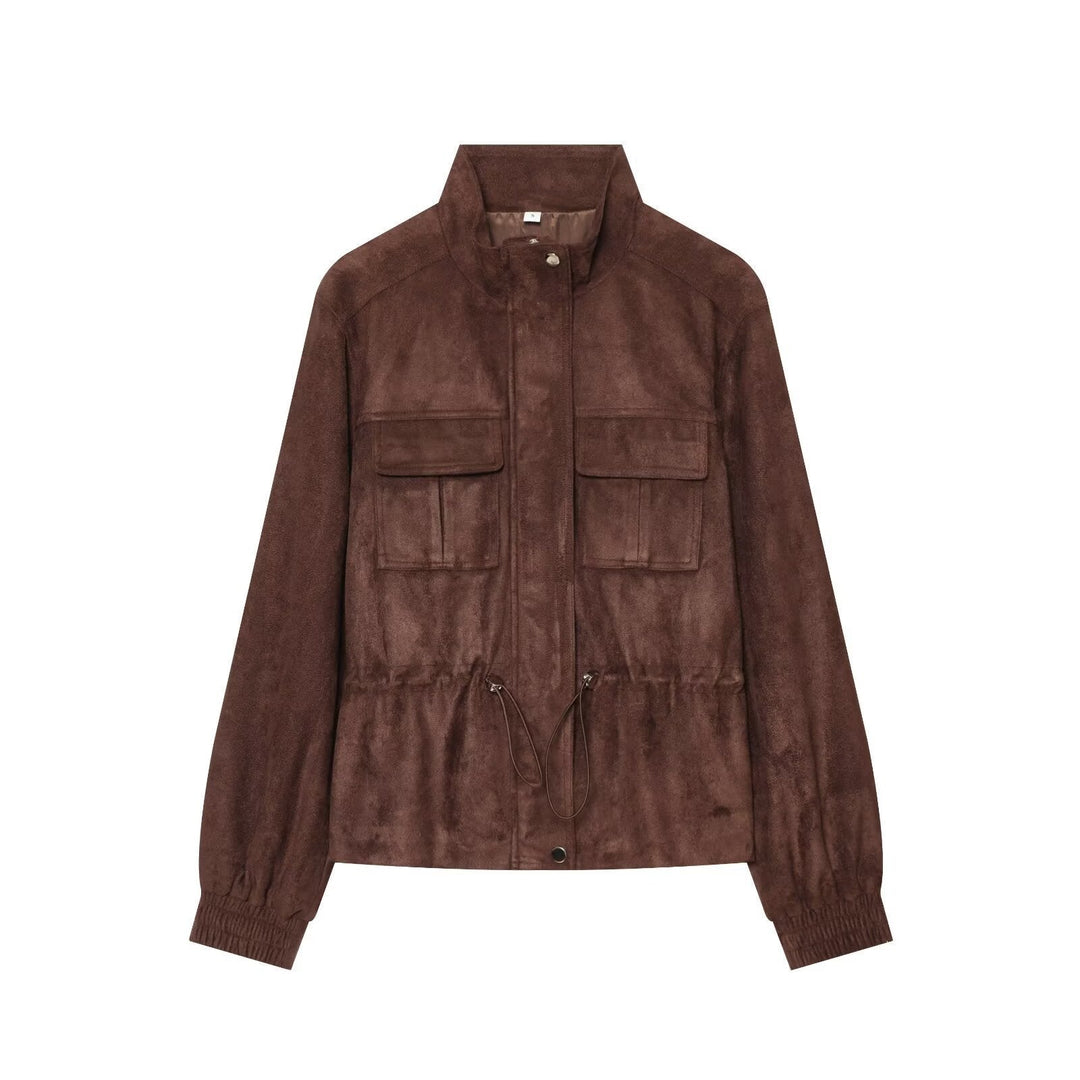 Dam Kort Suede-Look Blouson med Drawstring Waist
