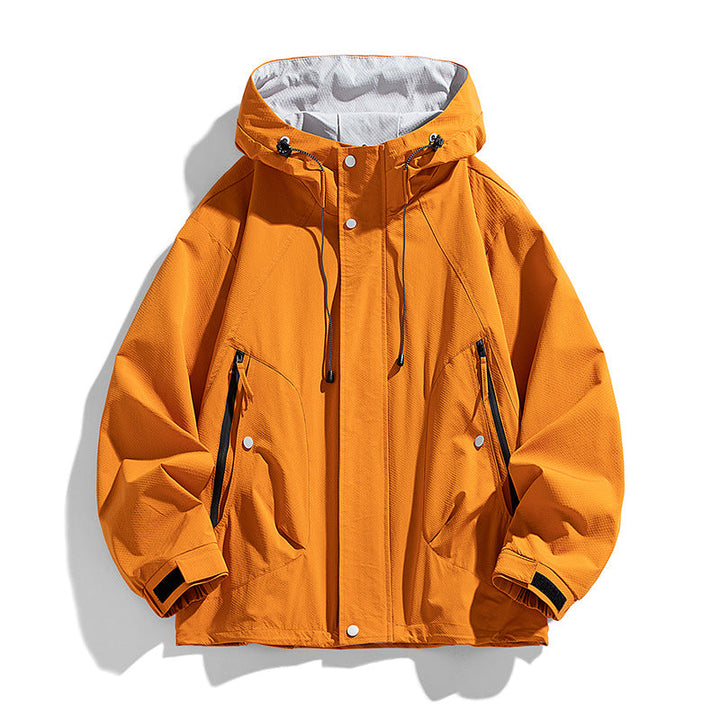 Unisex lätt vindtät outdoorjacka med huva, vattenavvisande outer shell och adjustable fåll
