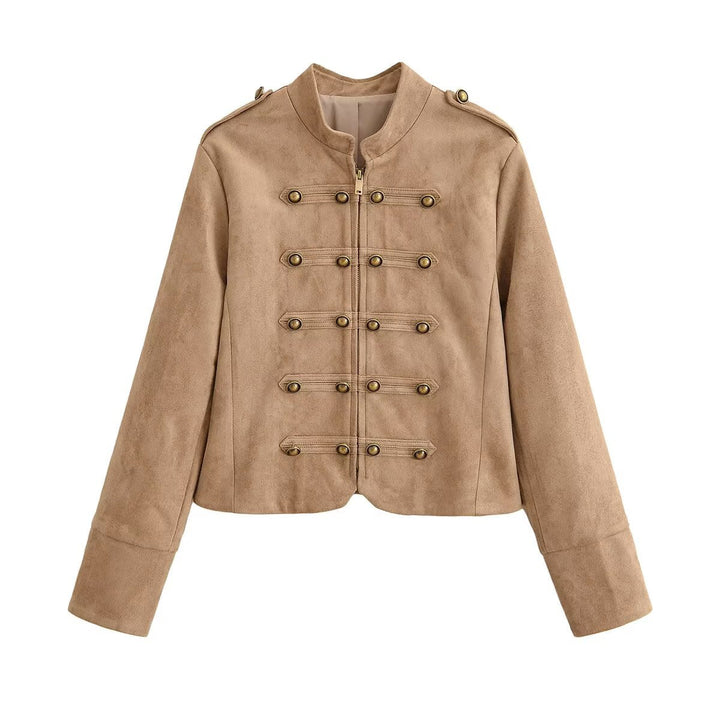 Dam Military Inspired Kort Jacka i Suede Look