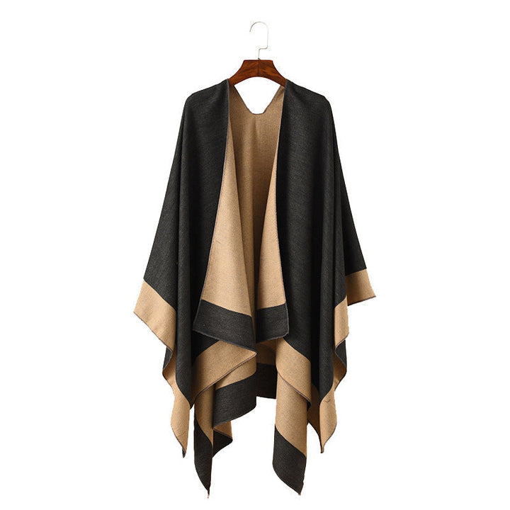 Dam Reversible poncho-Cape tillverkad av Cashmere Blend med oversized skärning