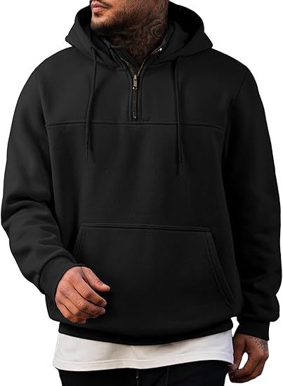 Herr med Huva Pullover med Halv Dragkedja, Känguruficka och Ribbstickade Muddar