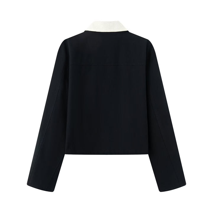 Dam Kort Övergångsjacka i Workwear Look med Cord Krage, Press Knapp Knäppning och Drawstring