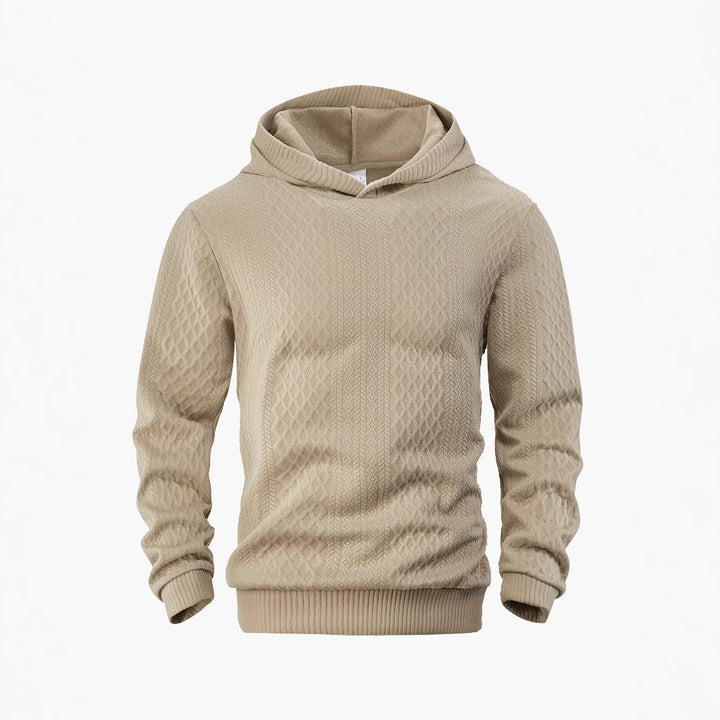 Herr Strukturerad Funnel Neck Pullover med Huva och Honeycomb Jacquard