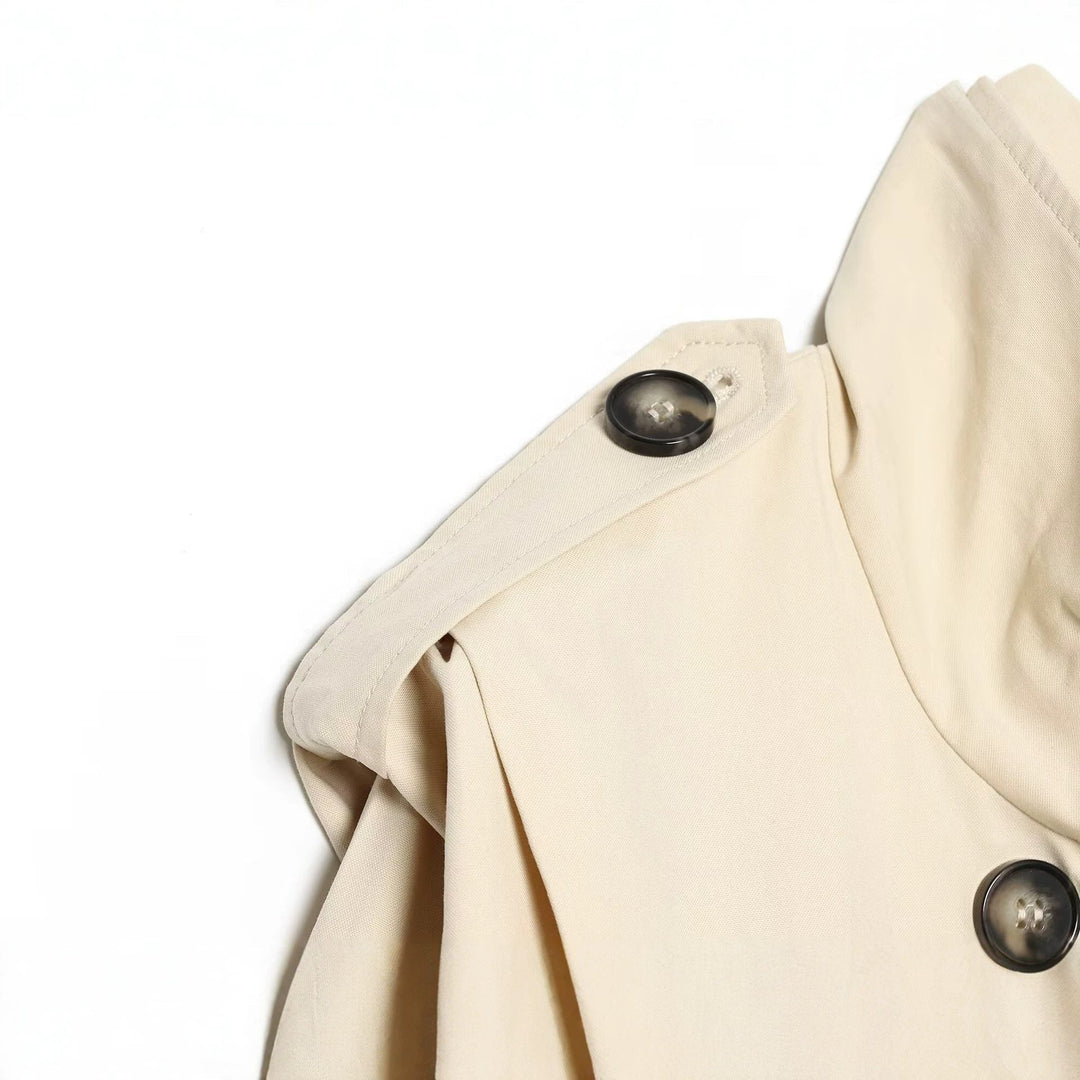 Dam Kort Double-Breasted Trench Blouson med Hög Stå Krage, Epaulettes och Elastic Nederkant