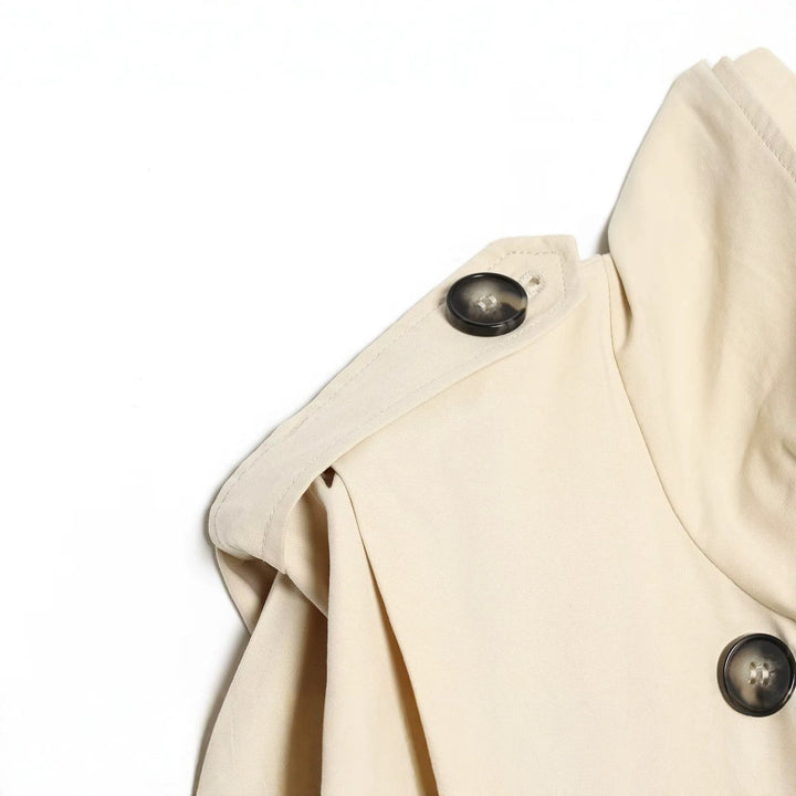 Dam Kort Double-Breasted Trench Blouson med Hög Stå Krage, Epaulettes och Elastic Nederkant