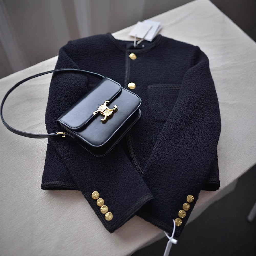 Dam modern Bouclé jacka med Golden knappar