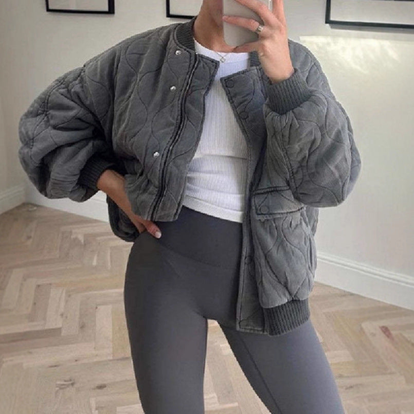 Dam oversized vadderad jacka med hög krage