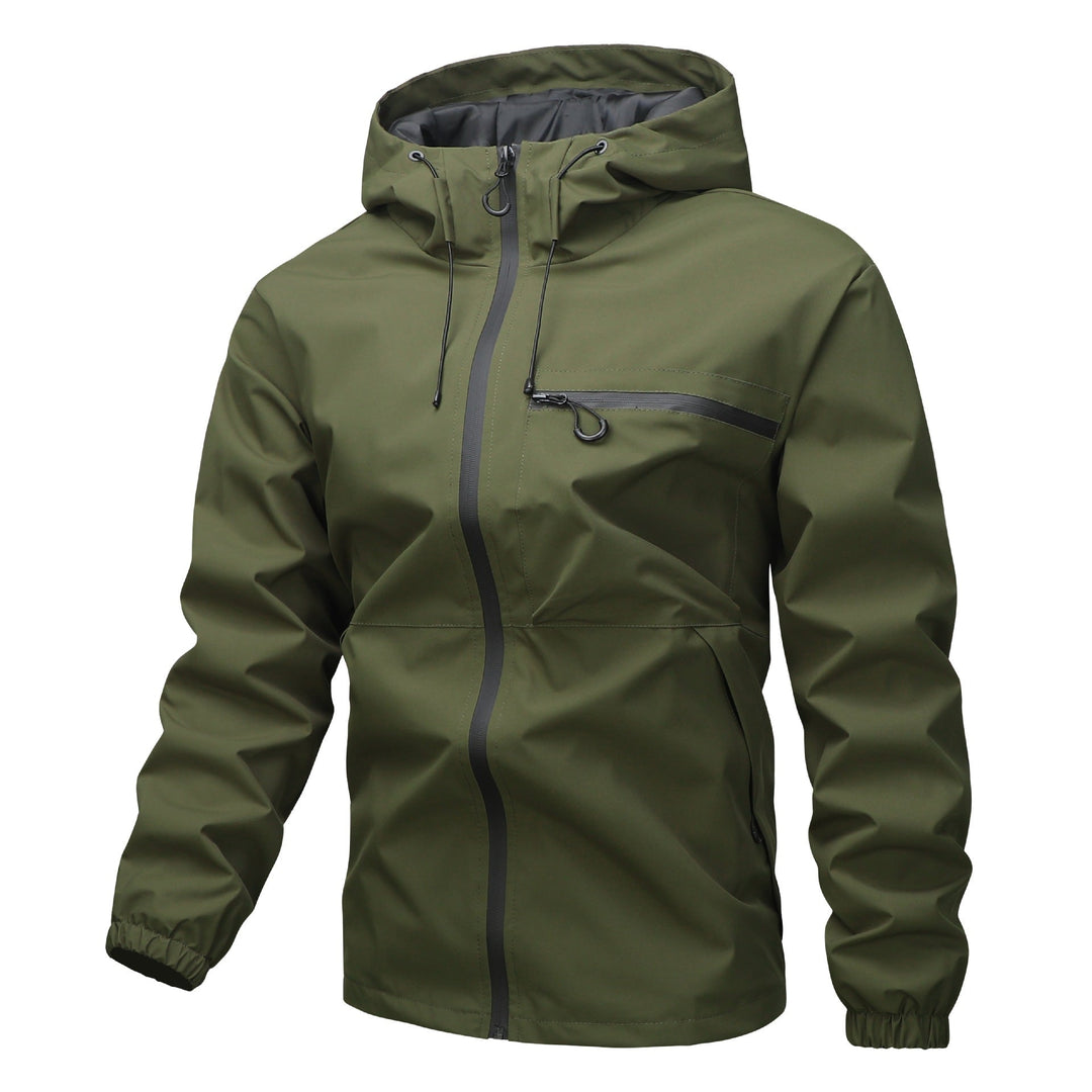 Herr Lätt Three-Layer Softshell Regnjacka med Welded Dragkedjor, Huva, och Bröst Dragkedja