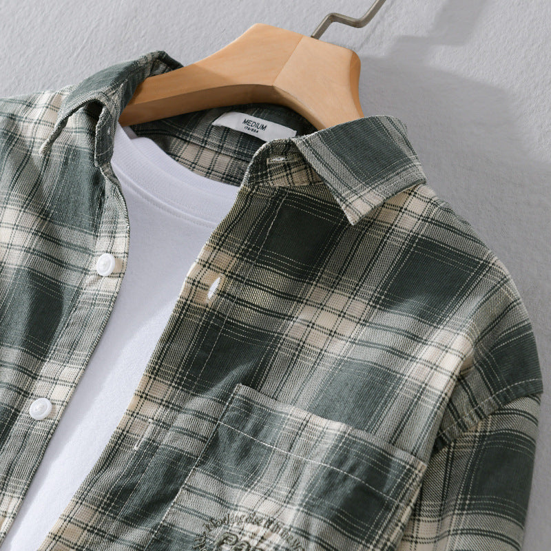 Herr Rutig Avslappnad Overshirt Tillverkad av Lätt Bomullsblandning med Bröstficka
