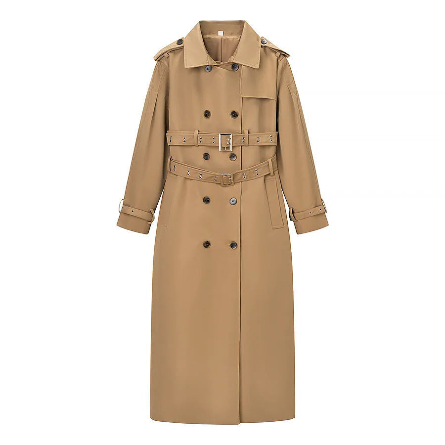 Dam longer figursydd trenchcoat med double bälte och sjalkrage