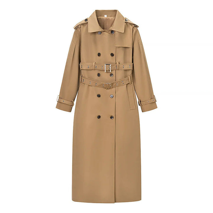 Dam longer figursydd trenchcoat med double bälte och sjalkrage