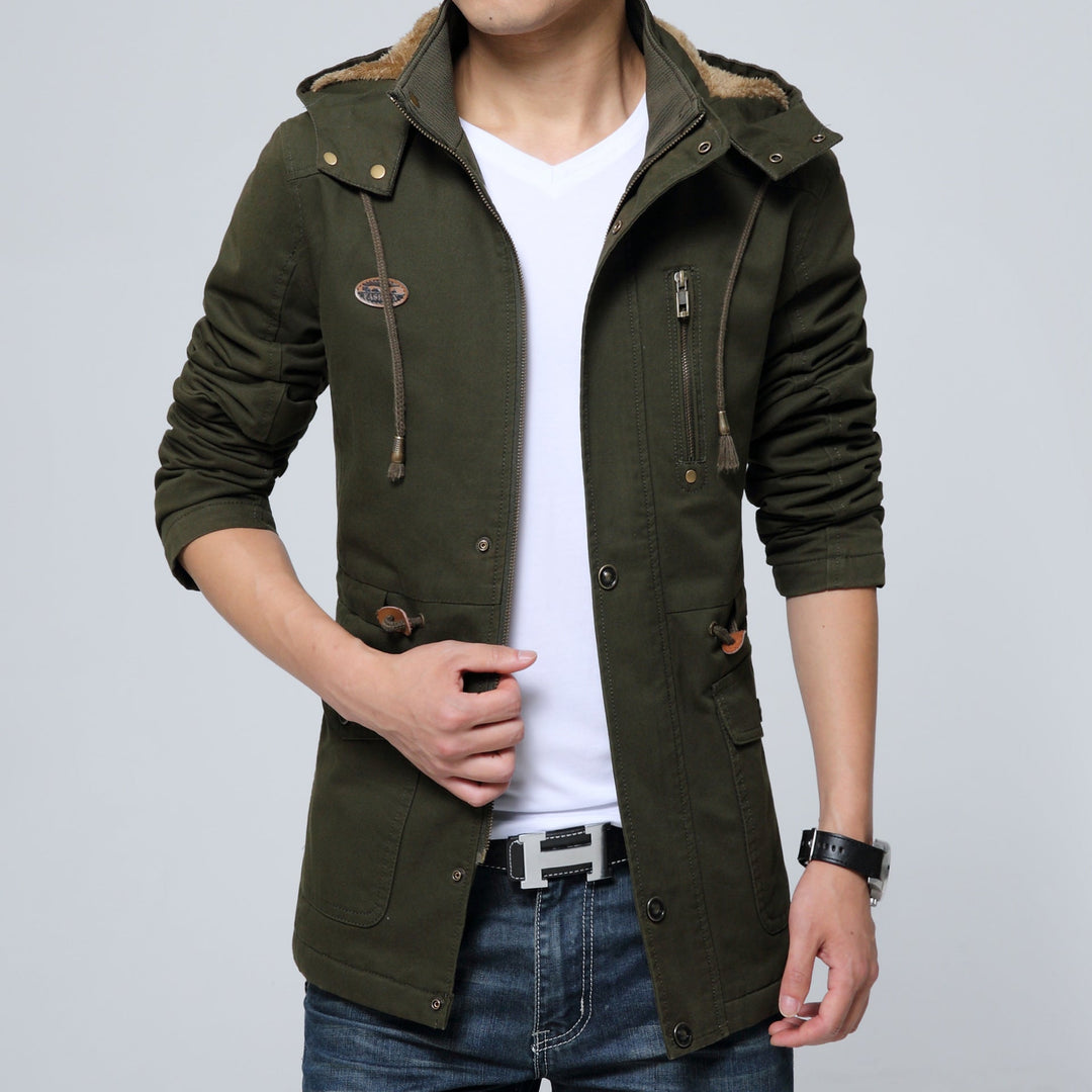 Herr Lätt Utility Parka med Huva, Teddyfoder i Krage och Vertical Zip Ficka