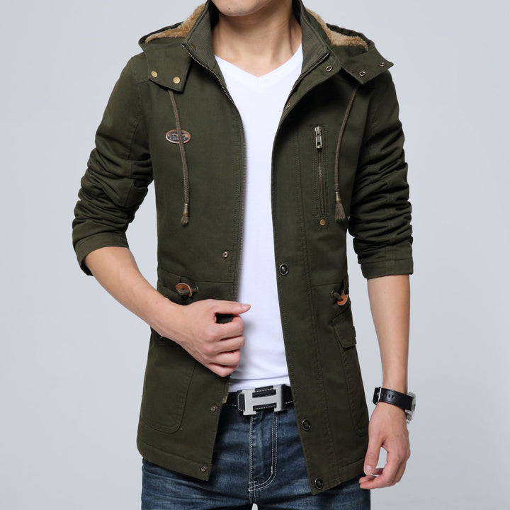 Herr Lätt Utility Parka med Huva, Teddyfoder i Krage och Vertical Zip Ficka